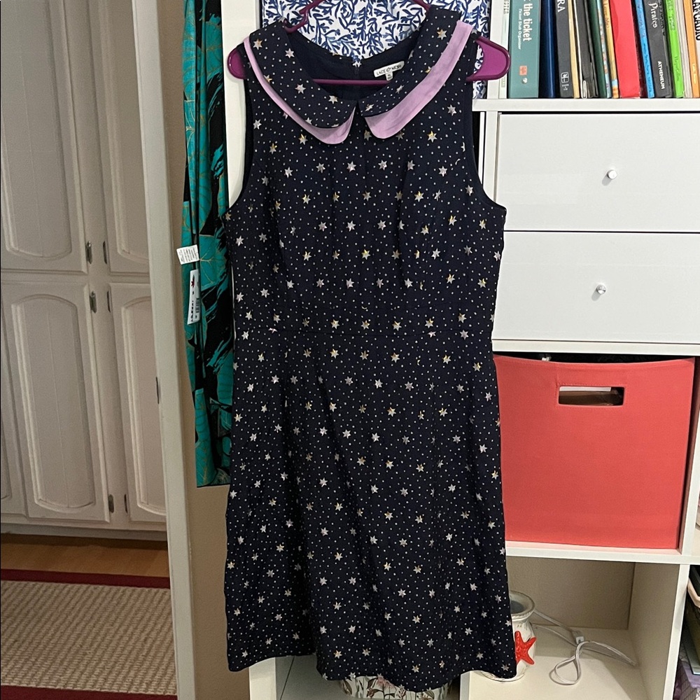 Chic Starry Night dress with Lavender Collar
